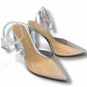 Gianni Bini The Lorynn’s Clear Silver Rhinestone Ankle Strap Heels 8.5